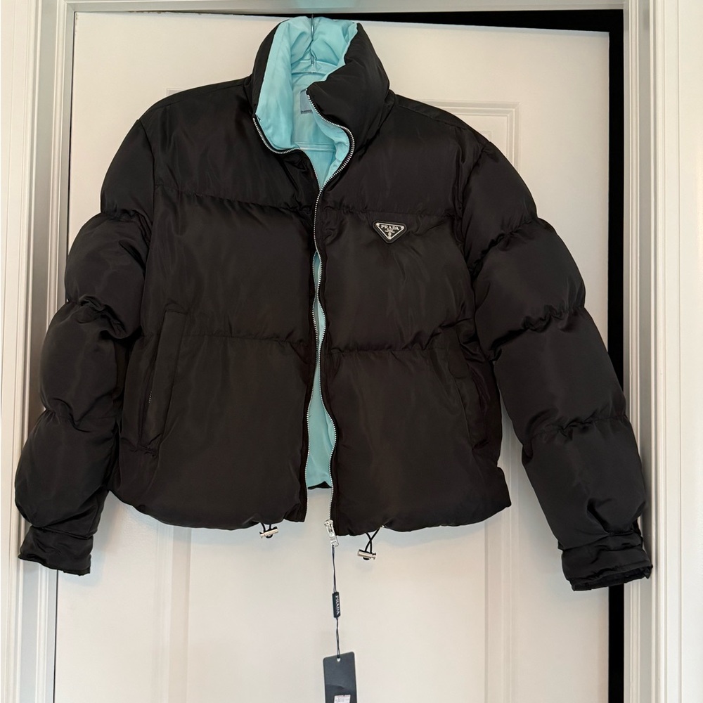 Prada Black and Light Blue Puffer Jacket